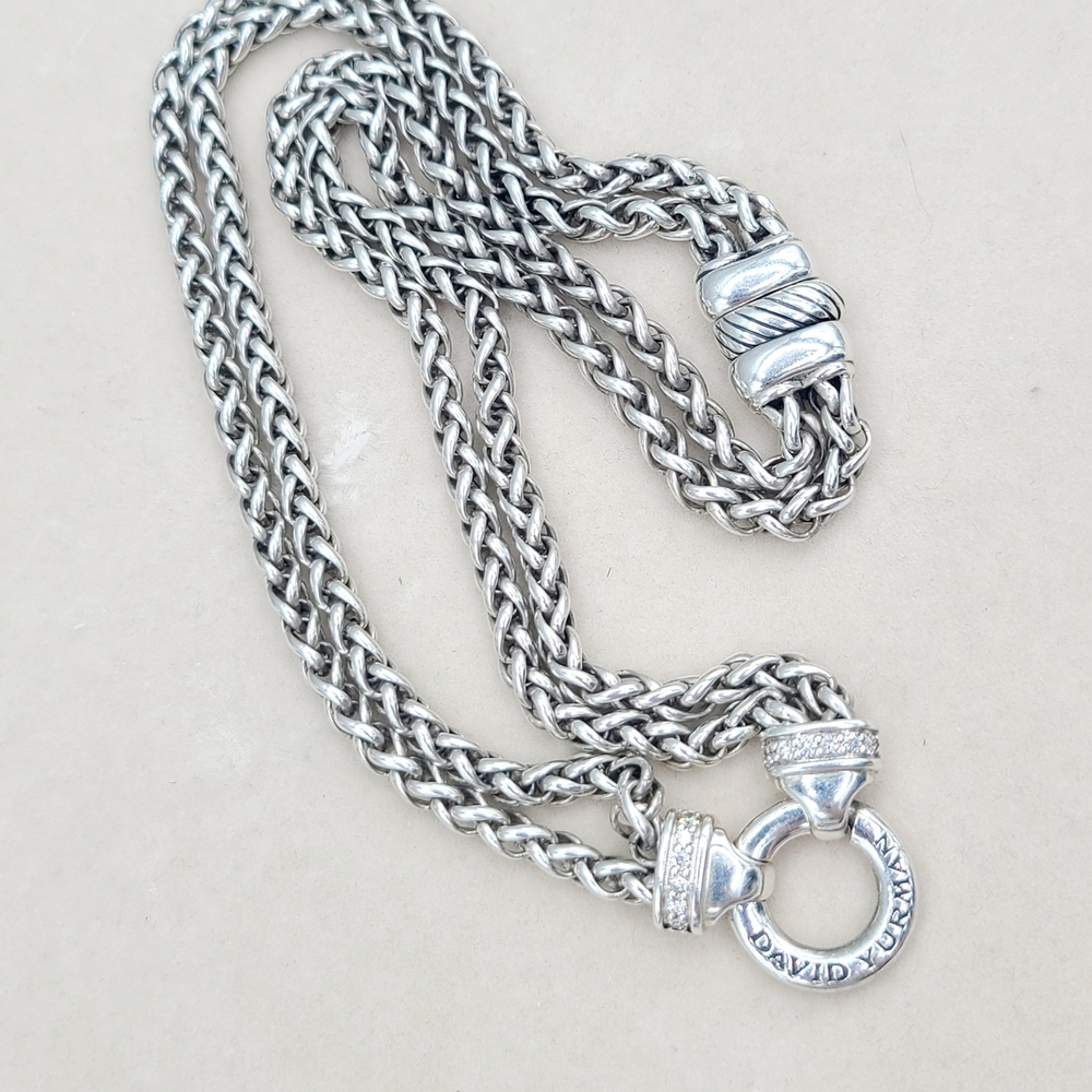 David Yurman Double Wheat Chain Diamonds Necklace - Picture 5 of 9